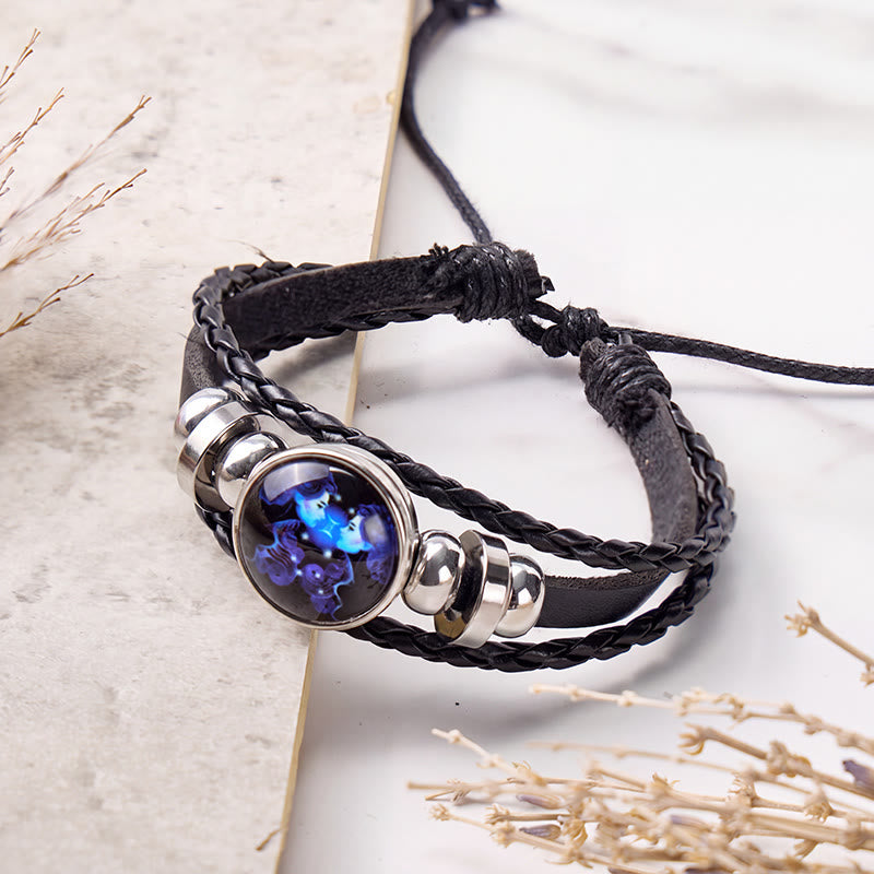 FuAttract Creativity Communication & Flexibility Gemini Zodiac Blue Glaze Charm Vintage Leather Bracelet - image 1