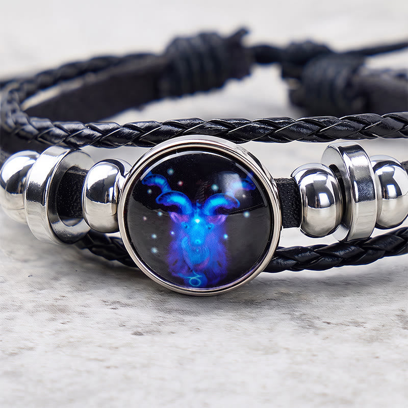 FuAttract Success Stability & Ambition Energy Capricorn Zodiac Blue Glaze Charm Vintage Leather Bracelet - image 3