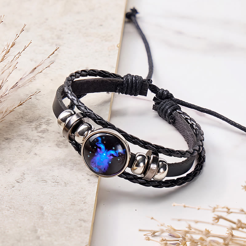 FuAttract Success Stability & Ambition Energy Capricorn Zodiac Blue Glaze Charm Vintage Leather Bracelet - image 1
