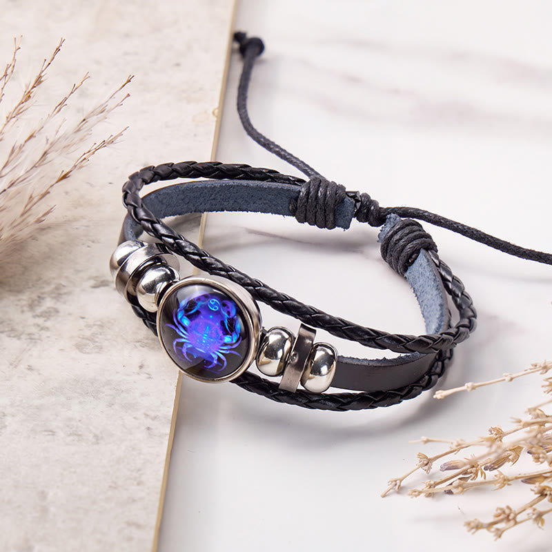 FuAttract Protection & Harmony Cancer Zodiac Blue Glaze Charm Vintage Leather Bracelet - image 1