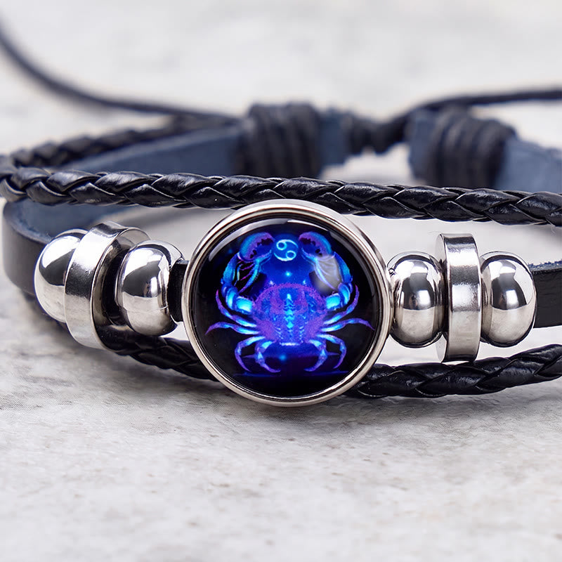 FuAttract Protection & Harmony Cancer Zodiac Blue Glaze Charm Vintage Leather Bracelet - image 3