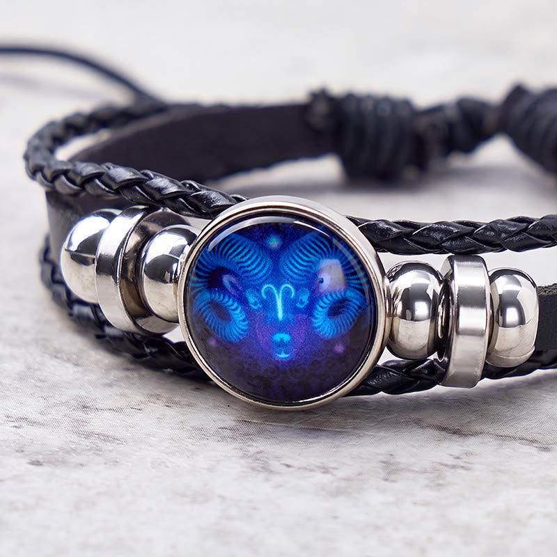 FuAttract Courage Freedom & Positive Energy Aries Zodiac Blue Glazed Charm Vintage Leather Bracelet - image 3