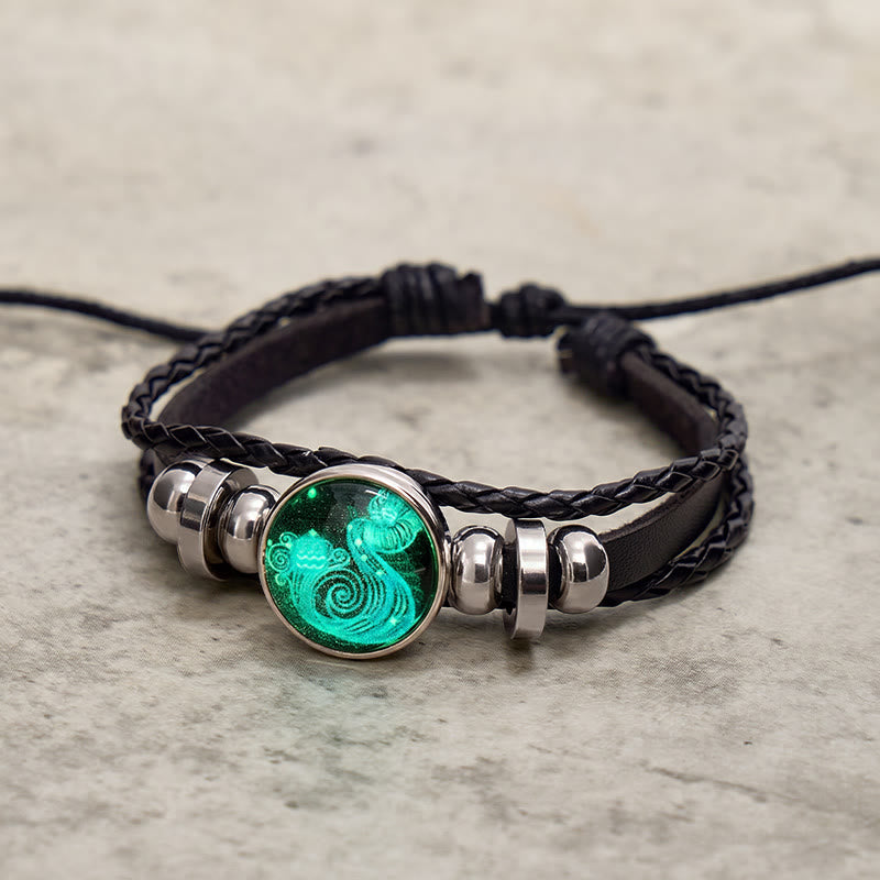 FuAttract Creativity Freedom & Personal Energy Blue Glaze Aquarius Zodiac Charm Leather Bracelet - image 2