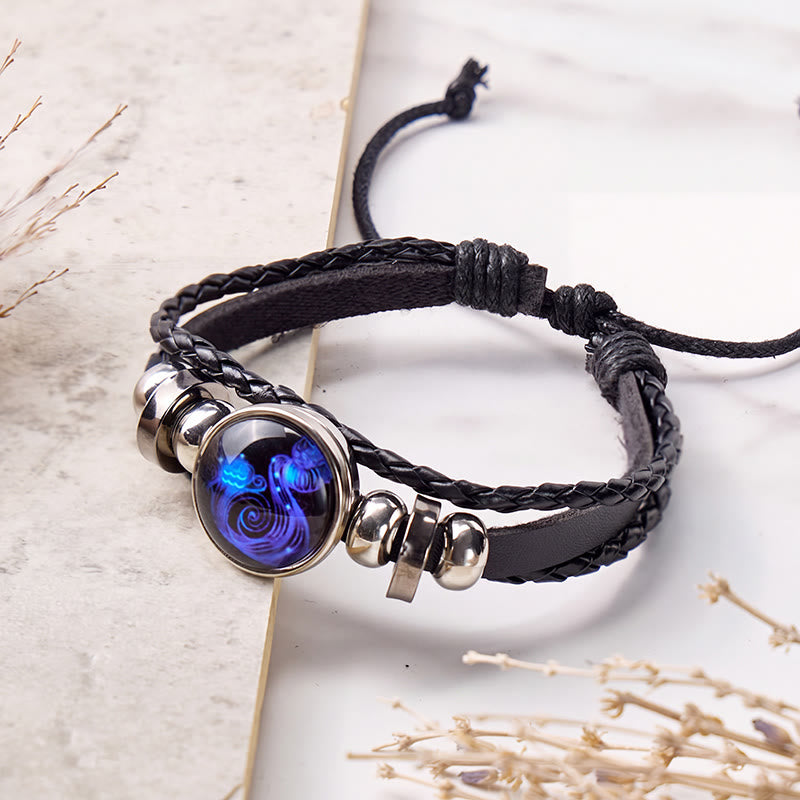 FuAttract Creativity Freedom & Personal Energy Blue Glaze Aquarius Zodiac Charm Leather Bracelet - image 1
