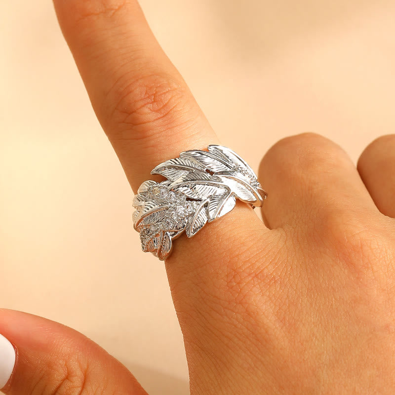 FREE Today: Elegance & Beauty Harmony Copper Zircon Leaf Pattern Gold White Tone Ring - White - image 13