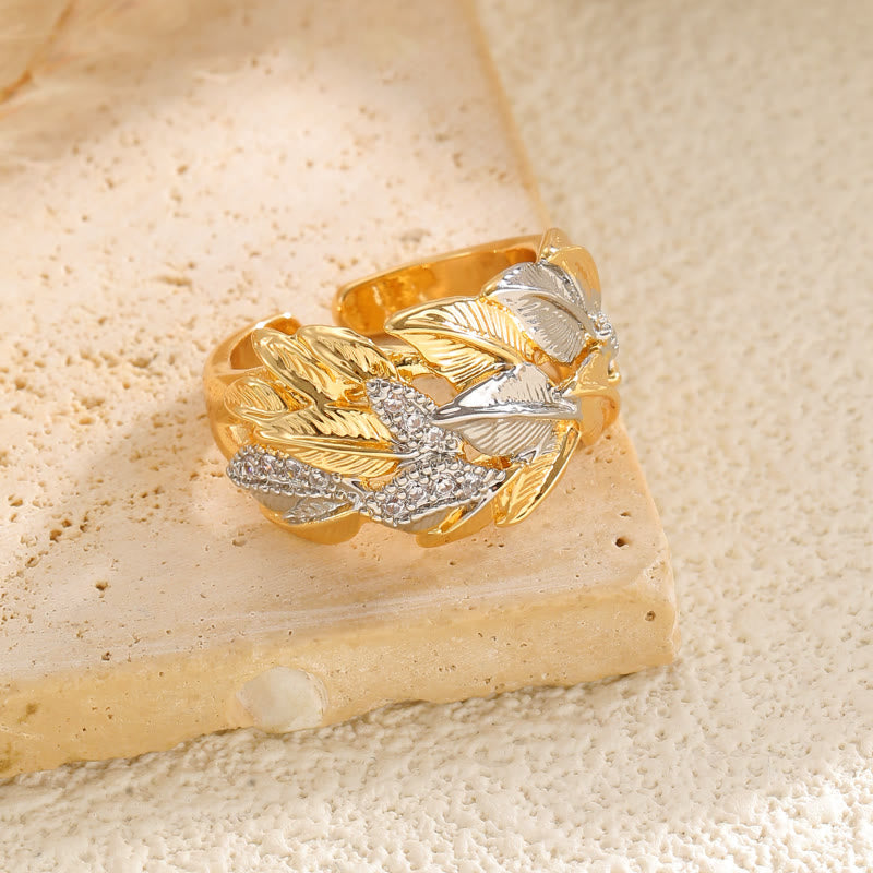 FREE Today: Elegance & Beauty Harmony Copper Zircon Leaf Pattern Gold White Tone Ring - image 2