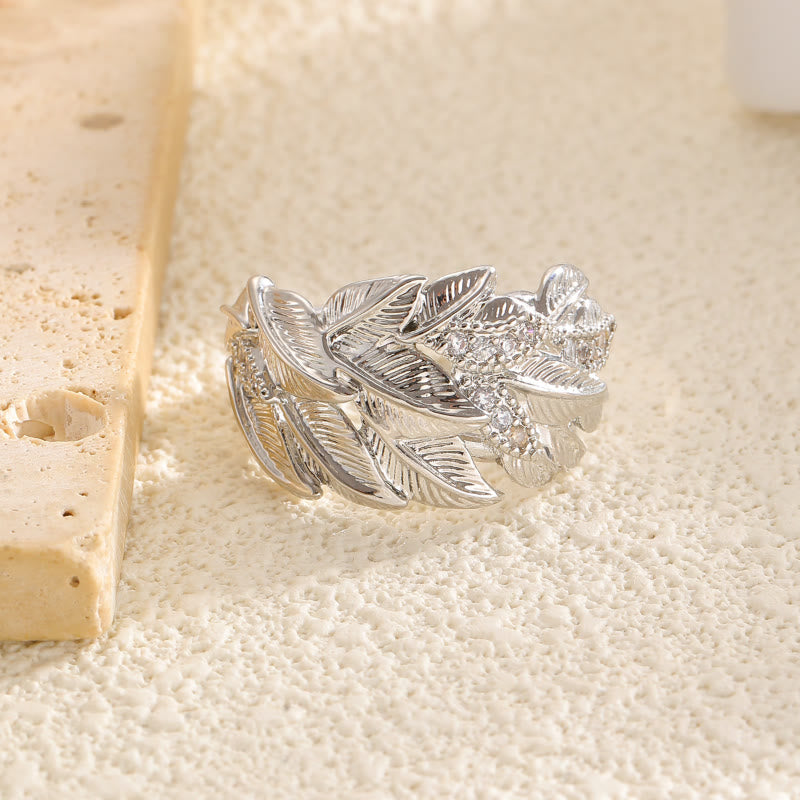 FREE Today: Elegance & Beauty Harmony Copper Zircon Leaf Pattern Gold White Tone Ring - image 12