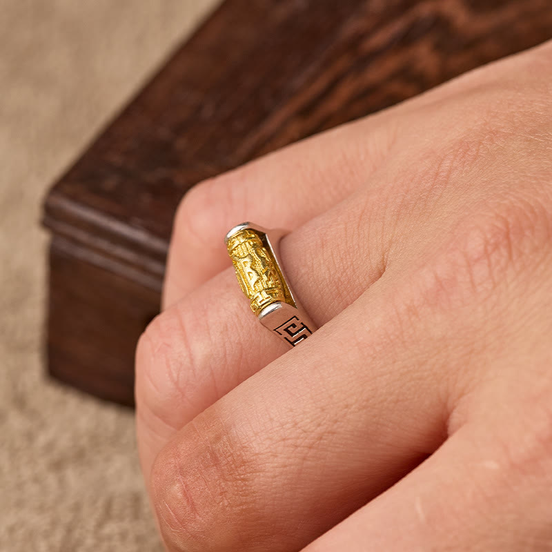 FuAttract Protection Peace & Balance Vintage Om Mani Mantra Rotating Inspired Ring - image 5