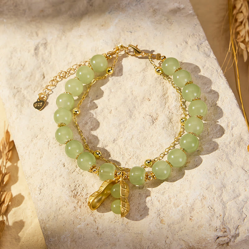 FuAttract Good Fortune & Prosperity Hetian Jade Peanut Charm Double Layer Luck Bracelet - Green Peanut - image 0