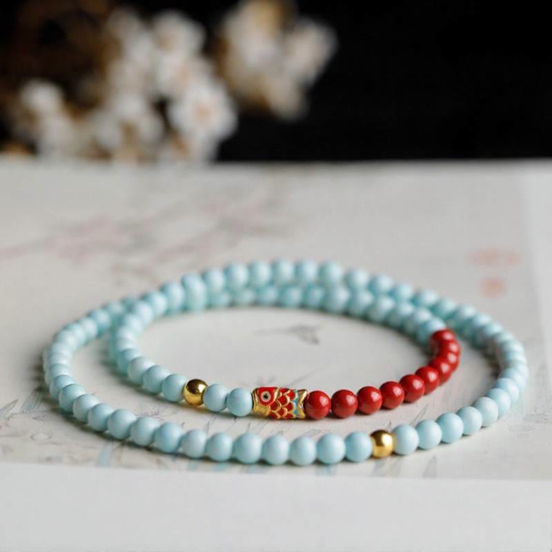 FREE Today: Luck Prosperity & Protection Turquoise & Cinnabar Koi Bracelet - 4mm Turquoise+Cinnabar Double Wrap - image 10