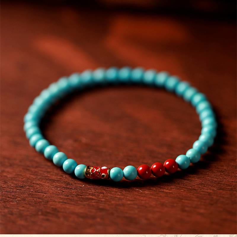 FuAttract Luck Prosperity & Protection Turquoise & Cinnabar Koi Bracelet - 6mm Turquoise+Cinnabar 2 - image 6