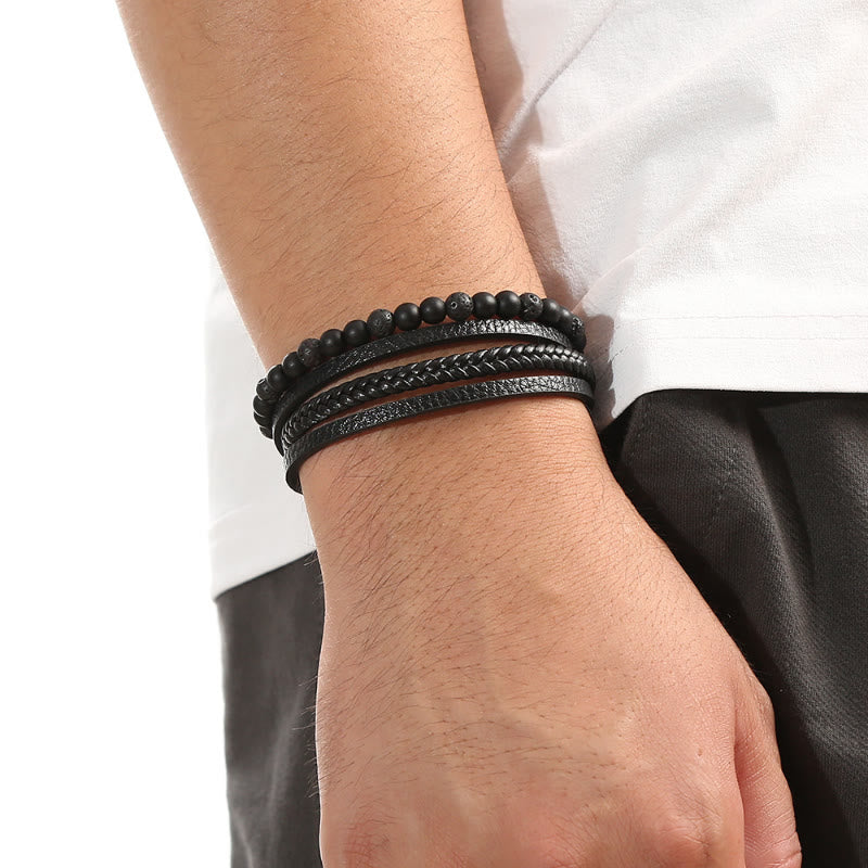 FuAttract Protection Clarity & Wisdom Lapis Lazuli Black Obsidian Braided Leather Bracelet - image 8