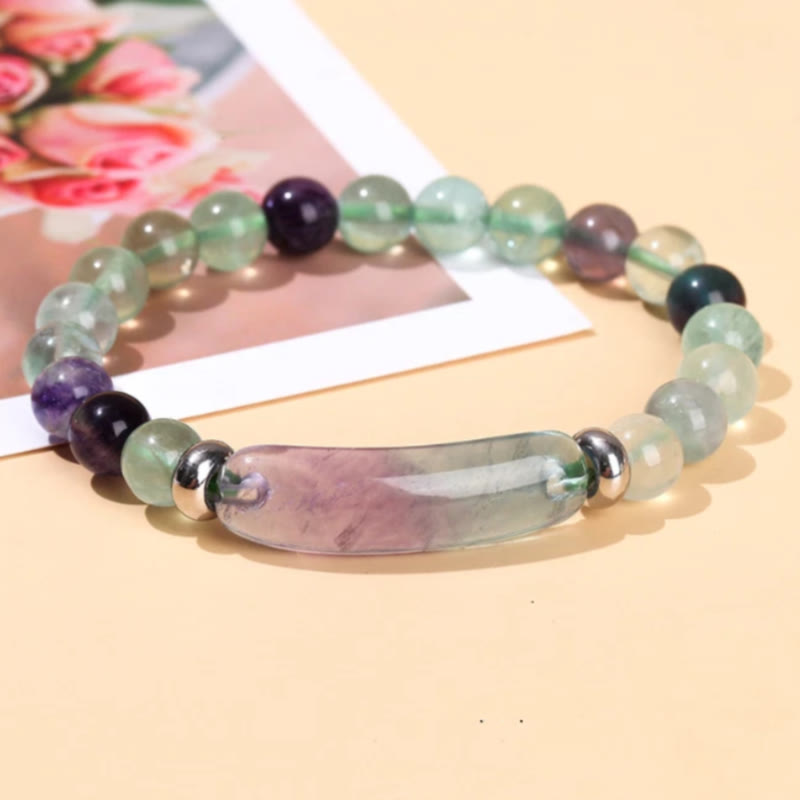 FuAttract Balance Protection & Harmony Natural Stone Irregular Pattern Bridge Charm Bracelet - Rainbow Fluorite - image 16