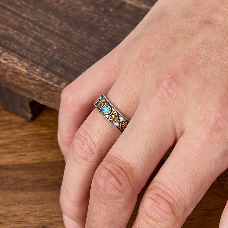 FuAttract Protection Wisdom & Spiritual Harmony Turquoise Bead Vajra Pestle Om Mani Mantra Ring - image 3