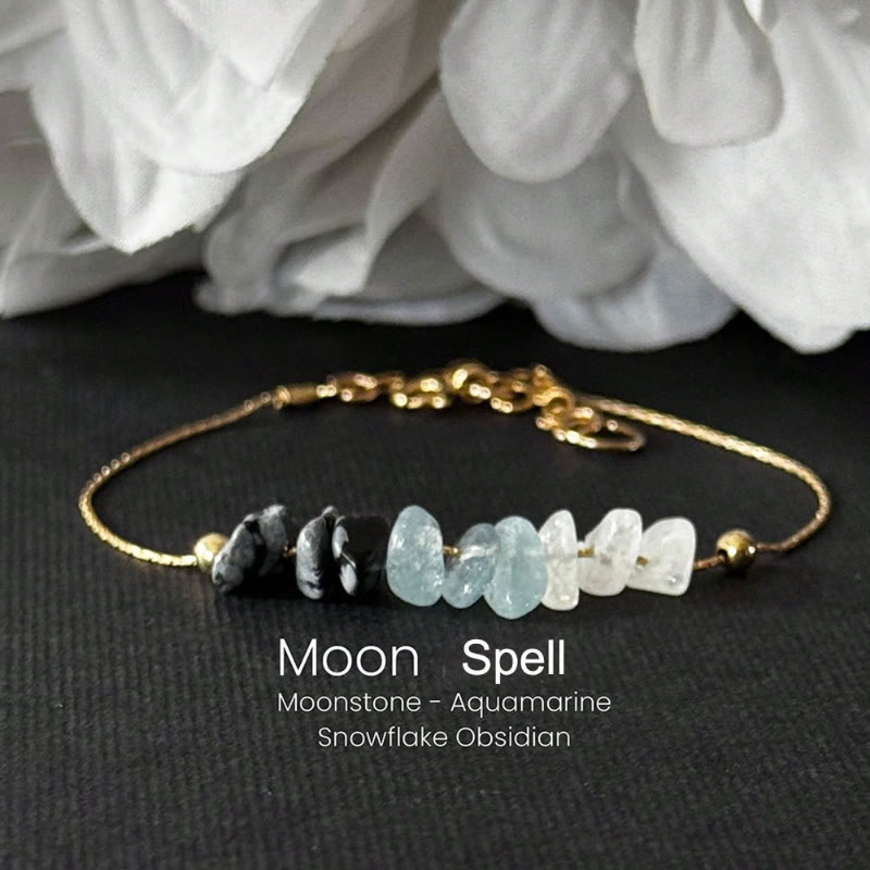 FuAttract Love Harmony & Emotional Balance Strawberry Quartz Lepidolite Moonstone Chips Alloy Bracelet - Golden-Snowflake Obsidian - image 3