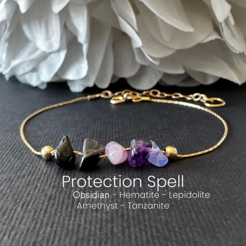 FuAttract Love Harmony & Emotional Balance Strawberry Quartz Lepidolite Moonstone Chips Alloy Bracelet - Golden-Black Obsidian - image 7