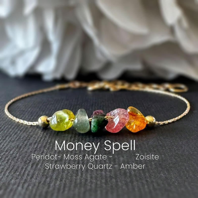 FuAttract Love Harmony & Emotional Balance Strawberry Quartz Lepidolite Moonstone Chips Alloy Bracelet - Golden-Prehnite - image 11