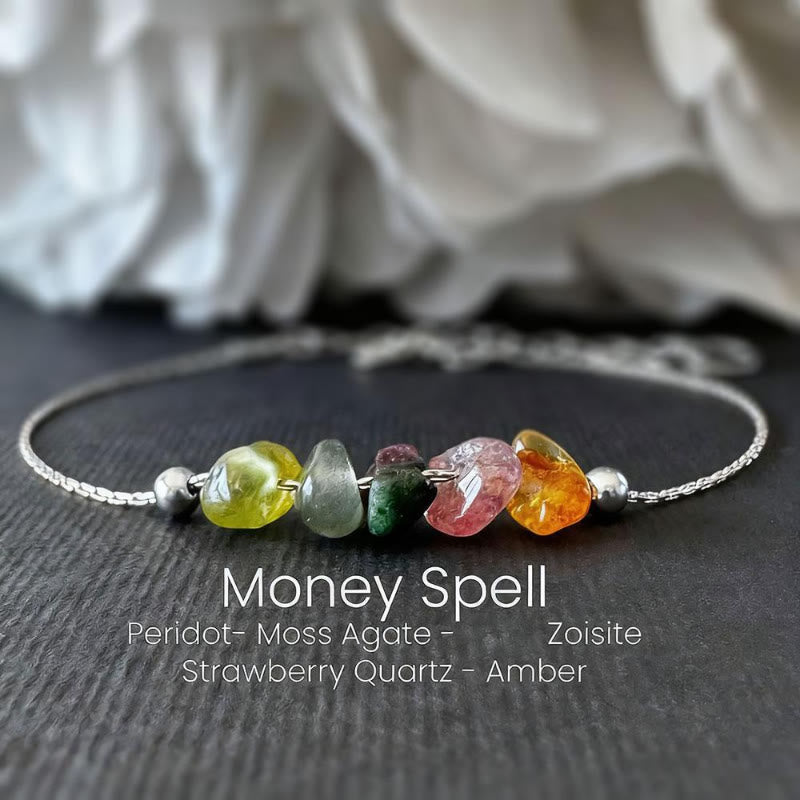 FuAttract Love Harmony & Emotional Balance Strawberry Quartz Lepidolite Moonstone Chips Alloy Bracelet - Silver-Prehnite - image 11