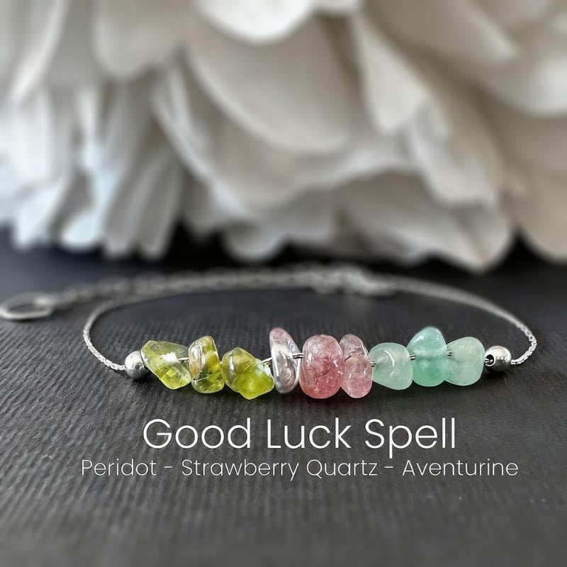 FuAttract Love Harmony & Emotional Balance Strawberry Quartz Lepidolite Moonstone Chips Alloy Bracelet - Silver-Aventurine - image 14