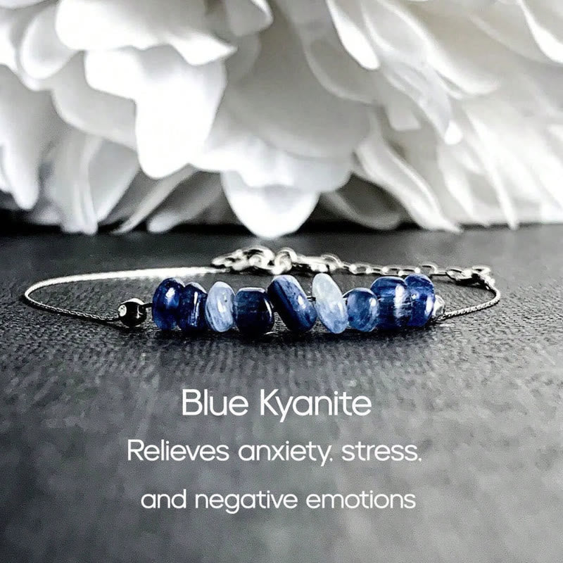 FuAttract Love Harmony & Emotional Balance Strawberry Quartz Lepidolite Moonstone Chips Alloy Bracelet - Silver-Blue Kyanite - image 16
