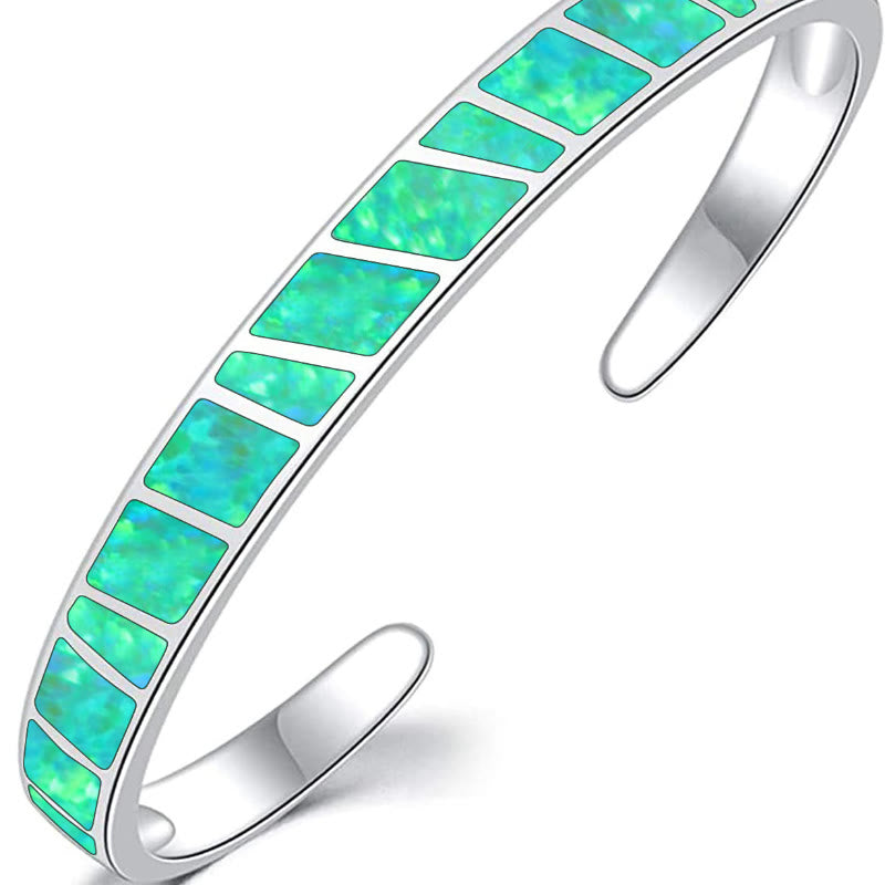 FuAttract Freedom Harmony & Balance Blue Opal Square Hawaiian Open Copper Bracelet - Green + Silver - image 12