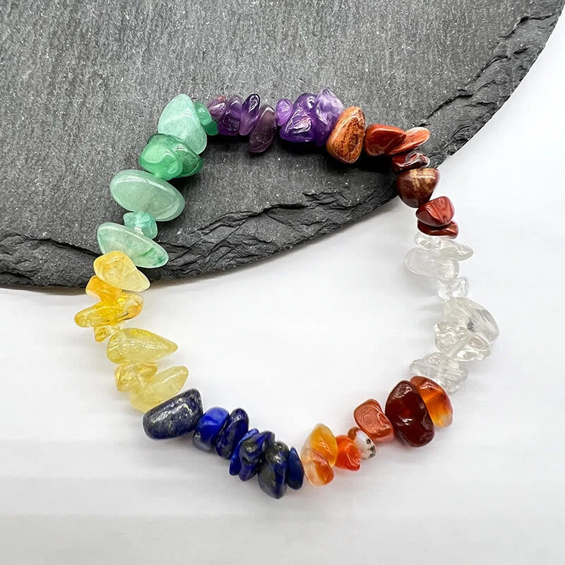 FuAttract Healing Luck & Harmony Natural Crystal & Agate Colorful Irregular Beaded Bracelet - Seven Chakra Crystal Chips - image 8