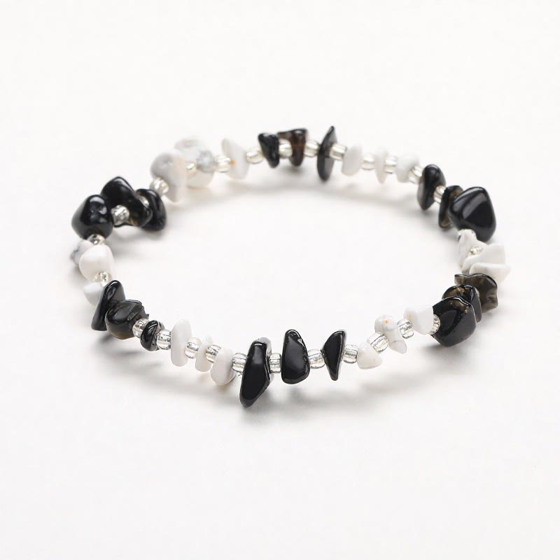 FuAttract Healing Luck & Harmony Natural Crystal & Agate Colorful Irregular Beaded Bracelet - White Turquoise+Black Obsidian Chips - image 47