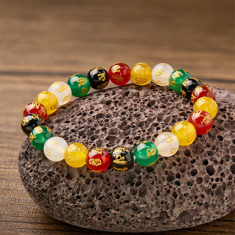 FuAttract Protection Blessing & Harmony Colorful Agate Om Mani Mantra Gold Foil Bracelet - image 2