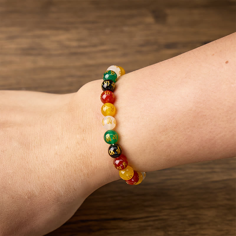 FuAttract Protection Blessing & Harmony Colorful Agate Om Mani Mantra Gold Foil Bracelet - image 3