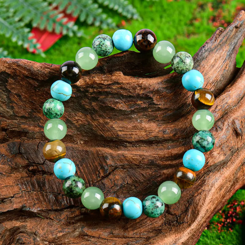 FuAttract Protection Grounding & Confidence Turquoise Tiger's Eye Green Aventurine & African Turquoise Healing Bracelet - image 1