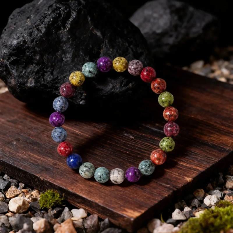 FuAttract Balance Harmony & Alignment Colorful Dalmatian Jasper Seven Chakra Bracelet - image 1