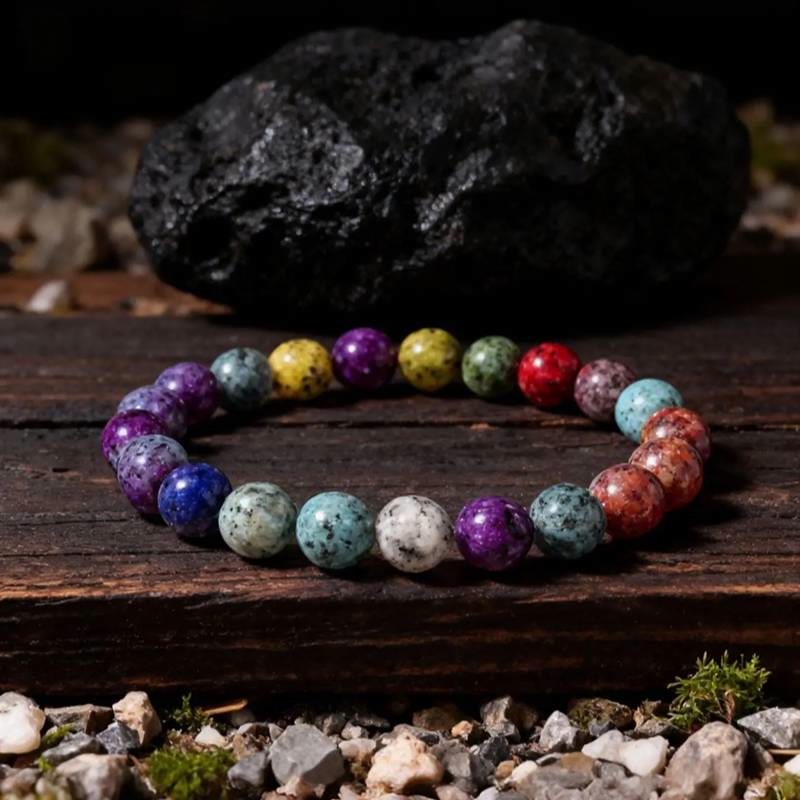 FuAttract Balance Harmony & Alignment Colorful Dalmatian Jasper Seven Chakra Bracelet - image 4