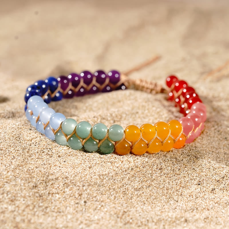 FREE Today: Alignment Harmony & Luck Amethyst Lapis Lazuli Aquamarine Seven Chakra Double Layer Woven Bracelet - Multicolor - image 0
