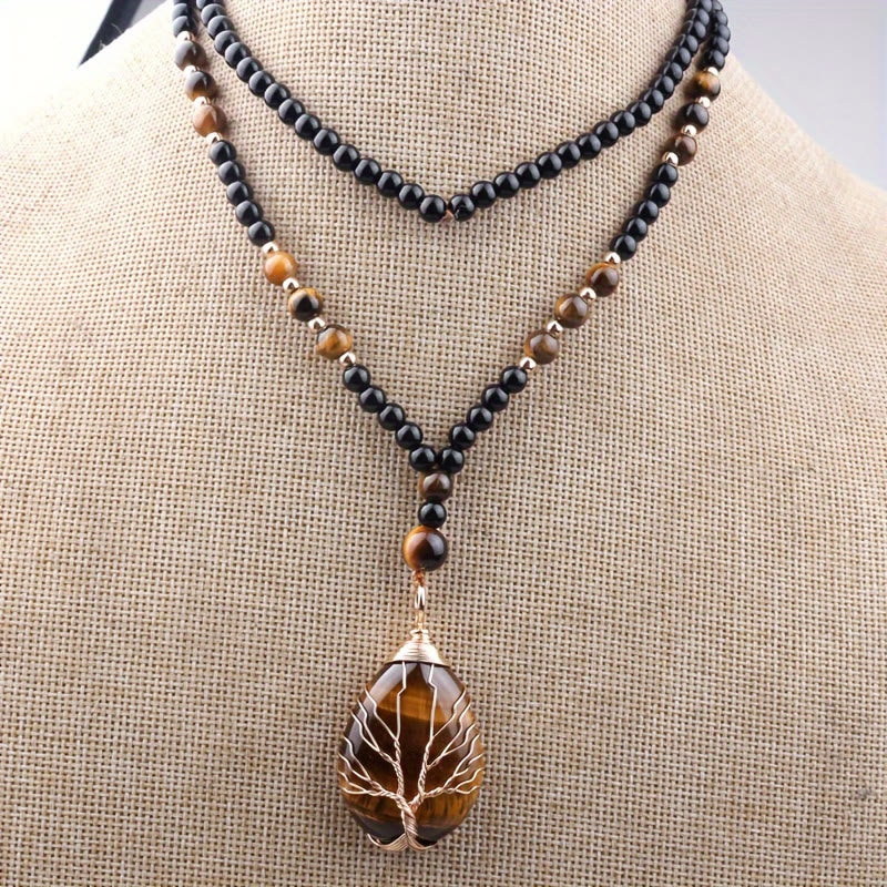 FuAttract Growth Protection & Guidance Tiger's Eye Tree of Life Teardrop Wire Wrapped Pendant Necklace - image 3