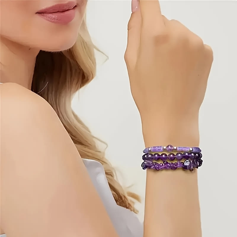 FuAttract Clarity Harmony & Healing Amethyst Bead & Chip & Faceted Stackable Bracelet - image 2