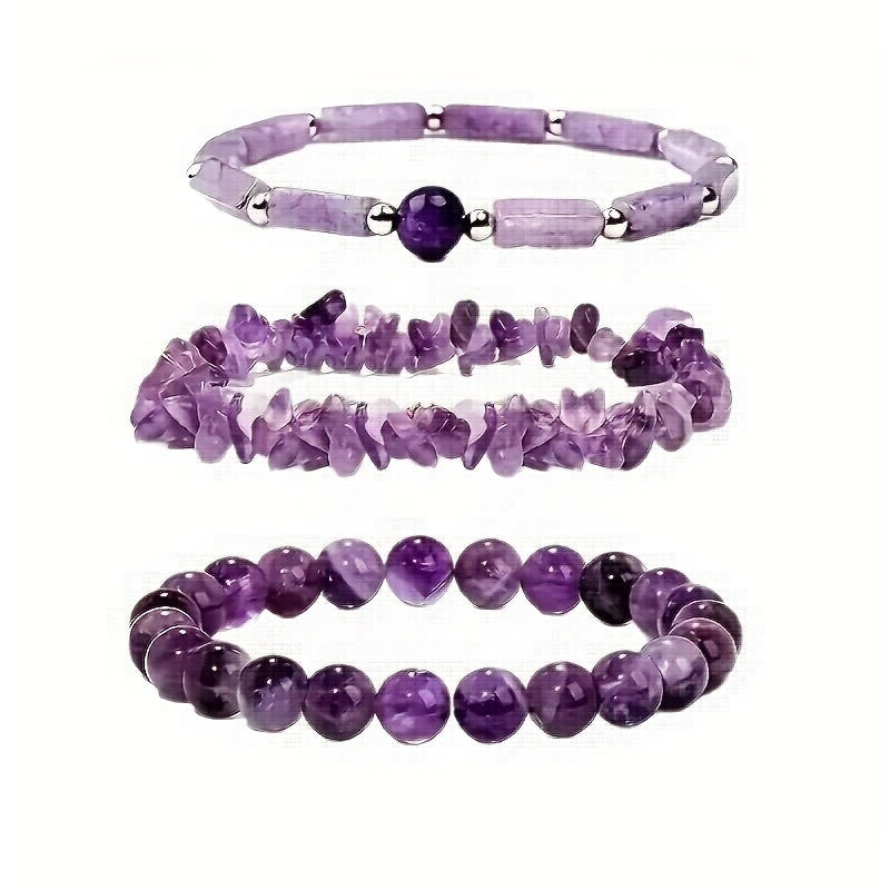 FuAttract Clarity Harmony & Healing Amethyst Bead & Chip & Faceted Stackable Bracelet - image 3
