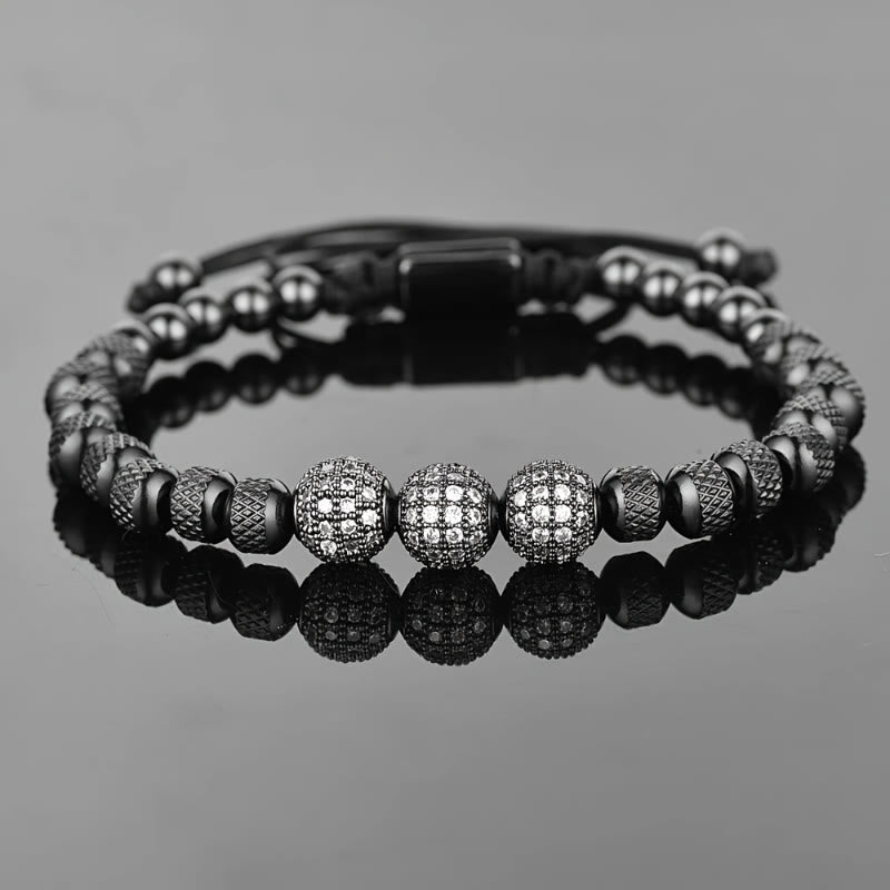 FuAttract Elegance Confidence & Luxury Energy Micro Inlaid Stainless Steel Ball Woven Bracelet - Black + Silver - image 9