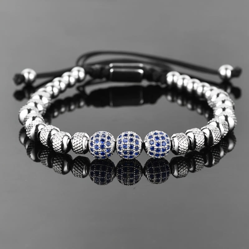 FuAttract Elegance Confidence & Luxury Energy Micro Inlaid Stainless Steel Ball Woven Bracelet - Silver + Blue - image 6
