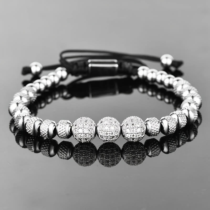 FuAttract Elegance Confidence & Luxury Energy Micro Inlaid Stainless Steel Ball Woven Bracelet - Silver - image 0