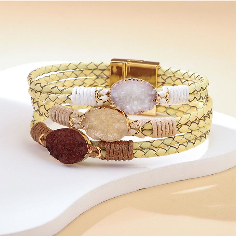 FuAttract Harmony Prosperity & Vitality Clear Quartz Citrine Red Crystal Triple Layer Woven Leather Bracelet - Apricot - image 0