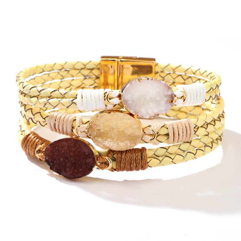 FuAttract Harmony Prosperity & Vitality Clear Quartz Citrine Red Crystal Triple Layer Woven Leather Bracelet - image 2
