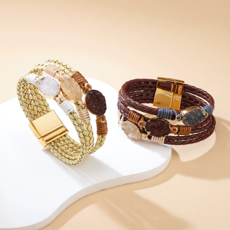 FuAttract Harmony Prosperity & Vitality Clear Quartz Citrine Red Crystal Triple Layer Woven Leather Bracelet - image 3