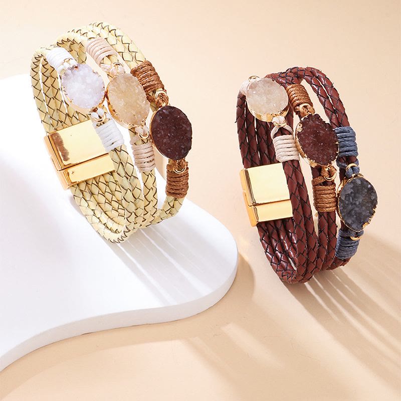 FuAttract Harmony Prosperity & Vitality Clear Quartz Citrine Red Crystal Triple Layer Woven Leather Bracelet - image 1