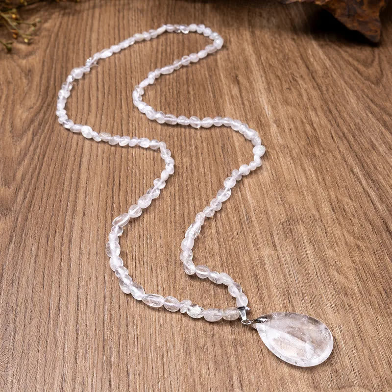 FuAttract Wisdom Clarity & Inner Peace Lapis Lazuli Teardrop Pendant Sweater Necklace - Clear Quartz - image 9