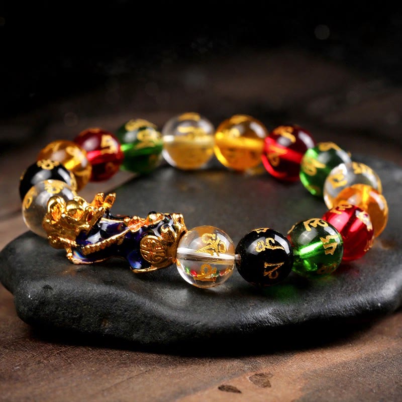 FREE Today: Protection Fortune & Prosperity Pixiu Om Mani Mantra Colorful Glaze Lucky Bracelet - Color-Changing Pixiu - 12mm - image 10