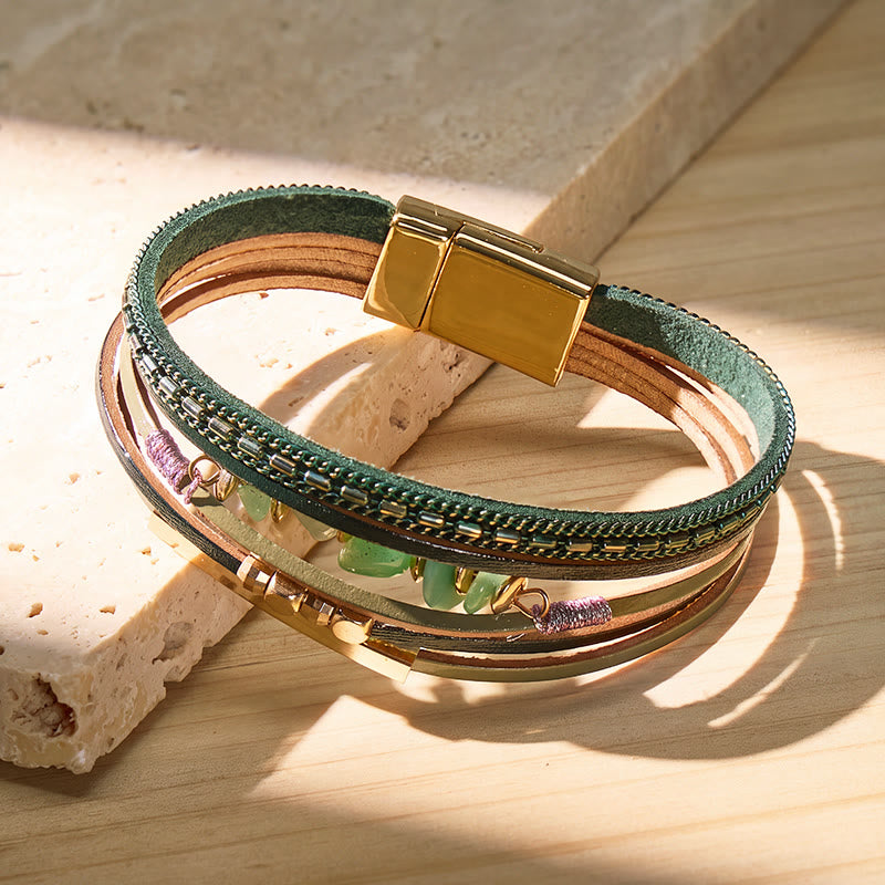 FuAttract Harmony Growth & Balance Irregular Green Aventurine Bohemian Woven Leather Bracelet - image 1