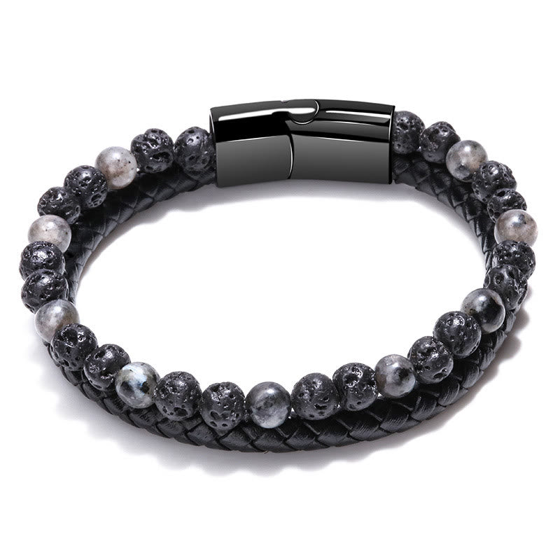 FuAttract Protection Confidence & Success Black Obsidian Tiger's Eye Bead Woven Leather Bracelet - Lava Rock 1 - 23cm - image 10