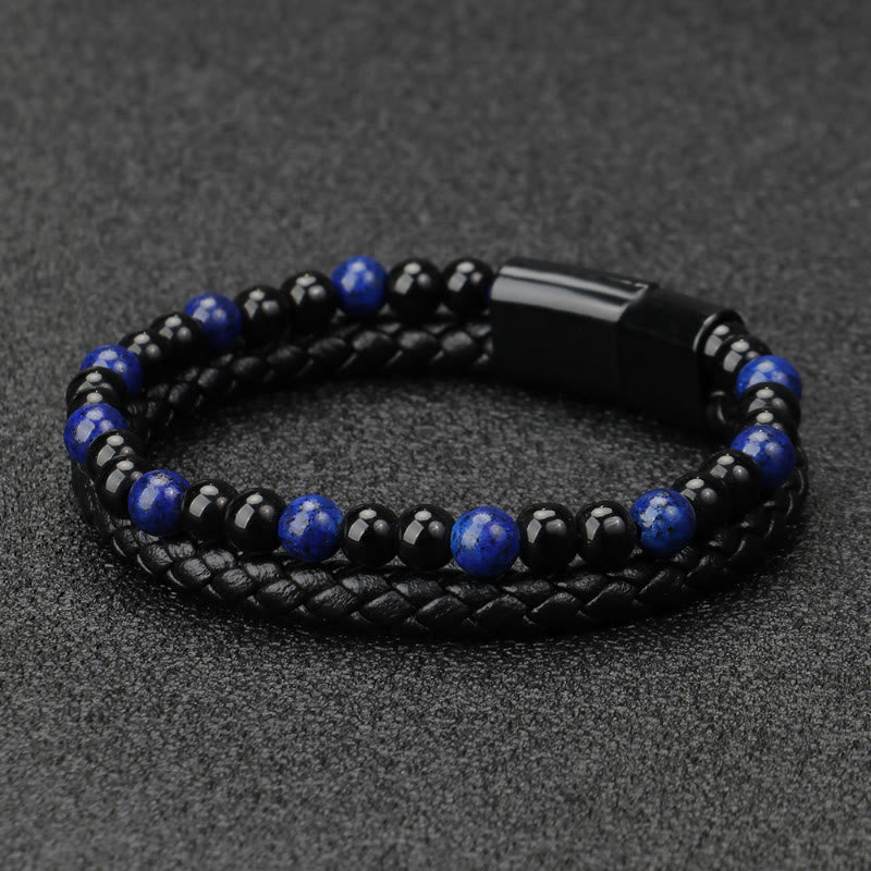 FuAttract Protection Confidence & Success Black Obsidian Tiger's Eye Bead Woven Leather Bracelet - Lapis Lazuli - 23cm - image 7