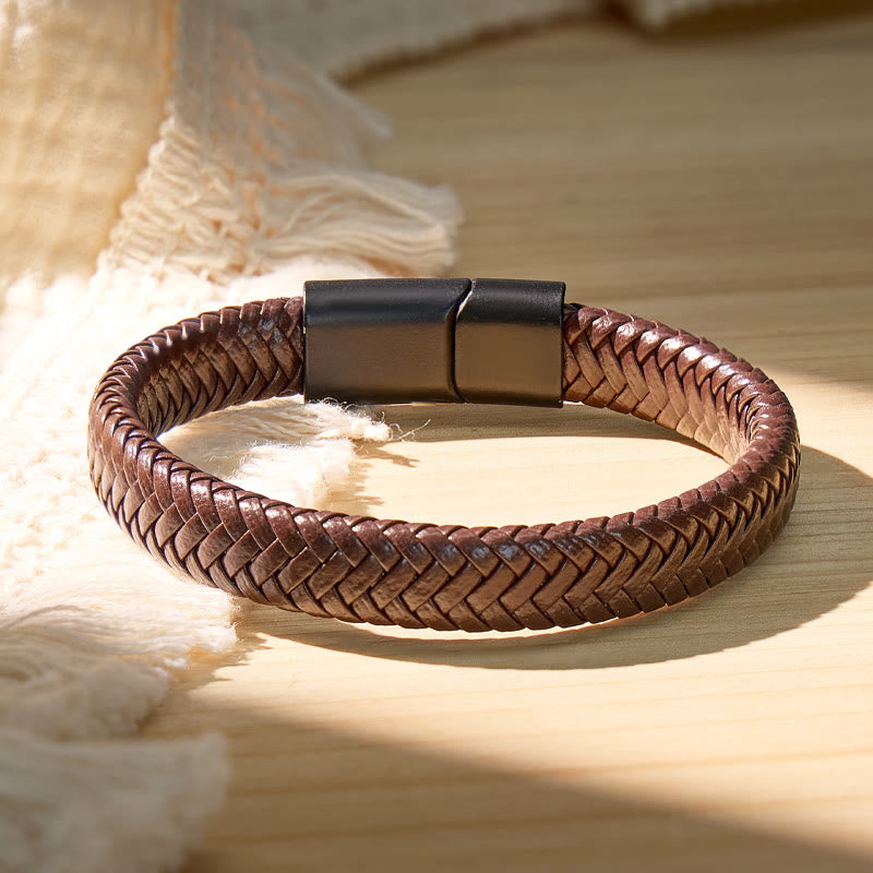 FuAttract Protection Strength & Stability Matte Metal Black Woven Leather Bracelet - image 2
