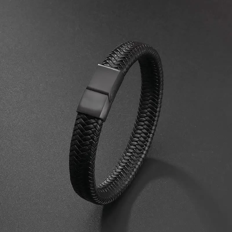 FuAttract Protection Strength & Stability Matte Metal Black Woven Leather Bracelet - Black - 23cm - image 6